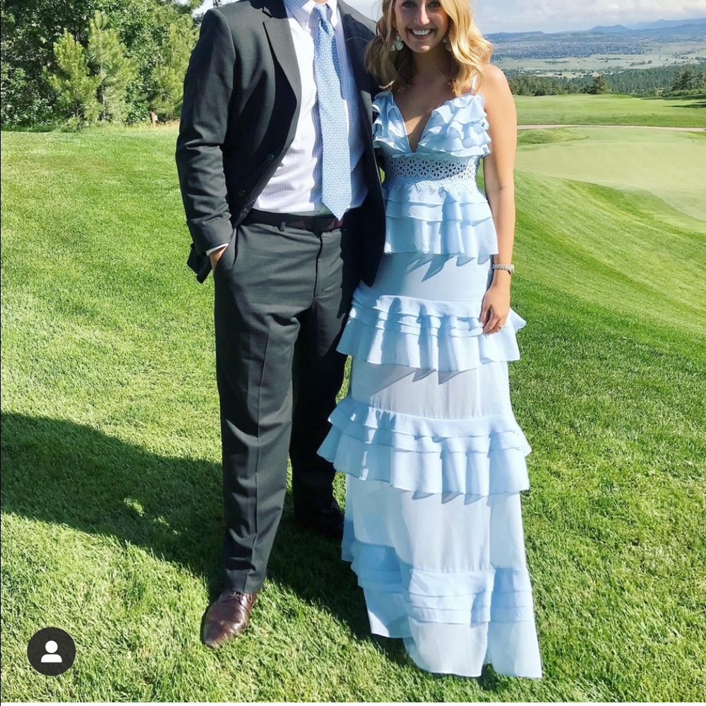Blue ruffle tiered maxi dress